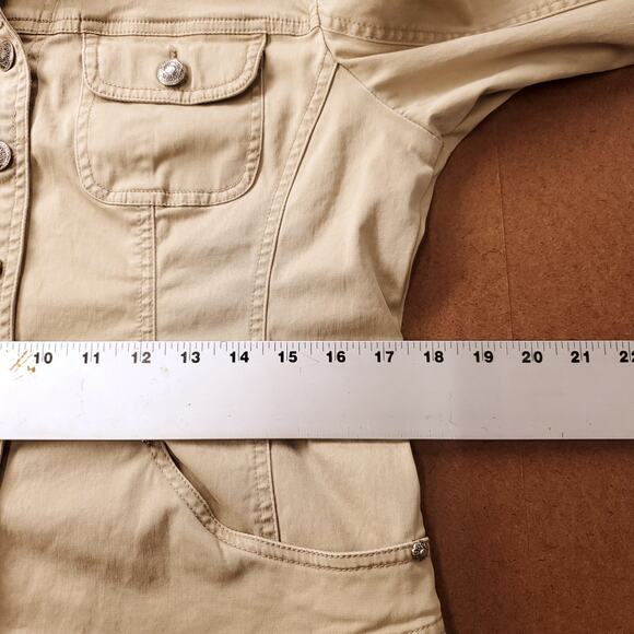 LAL Live A Little Button Front Jacket Women's M Beige Pockets Casual Lightweight - Picture 6 of 10